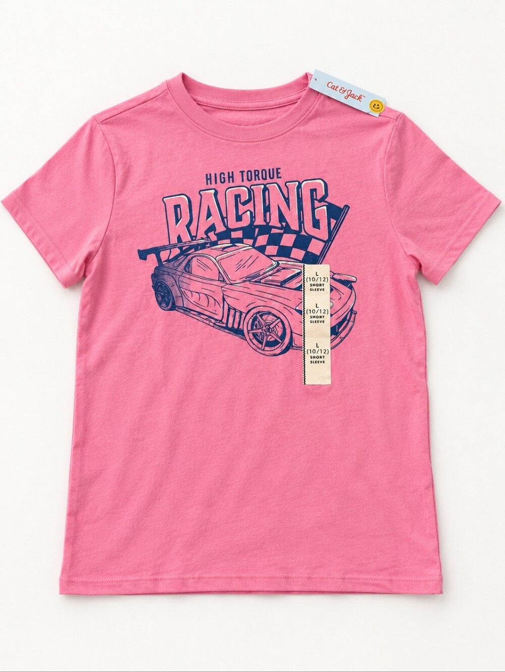 Cat & Jack Girls Pink Racing Car Graphic Tee Size 10/12 NWT